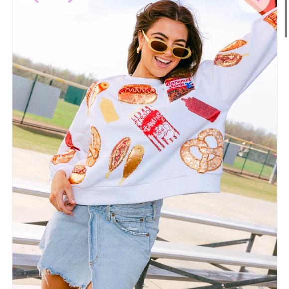 Queen of sparkles ballpark hot dog pretzel baseball crewneck sweatshirt - Picture 2 of 7